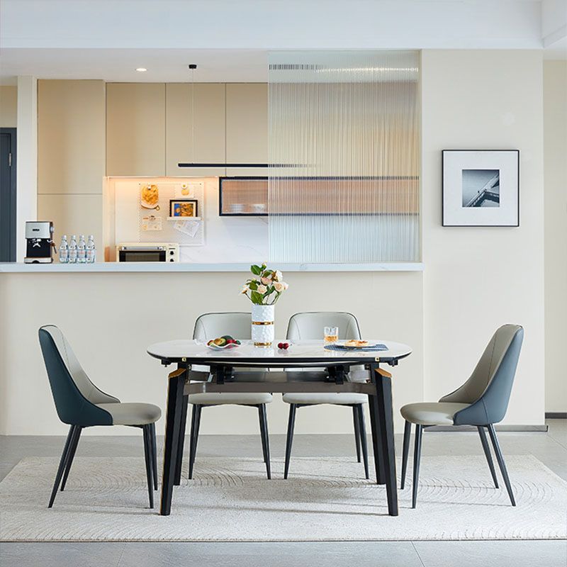 White Contemporary Round Stone Dining Table with Double Drop Leaf