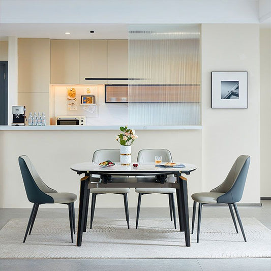 Wit eigentijdse ronde stenen eettafel met dubbele druppelblad