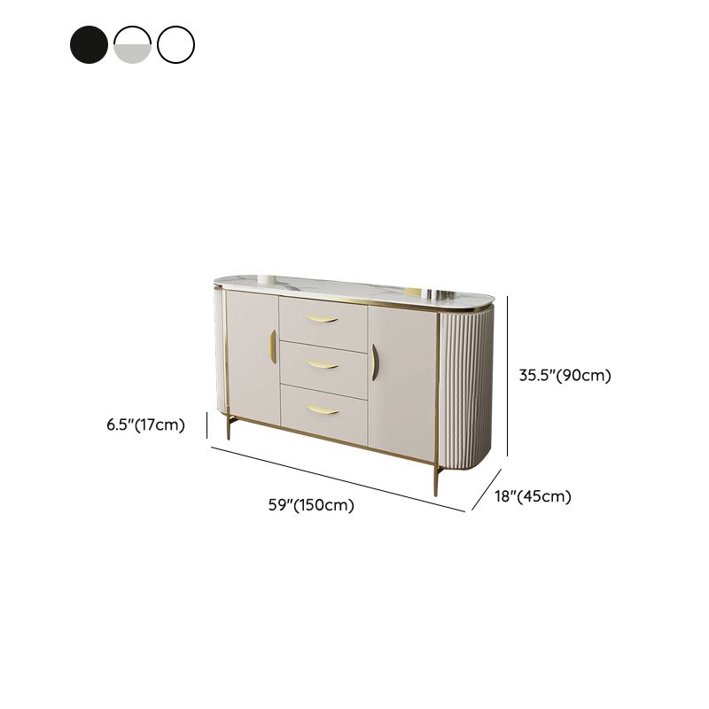 Scheda laterale di pietra per tavolino a buffet moderno con armadi e cassetti