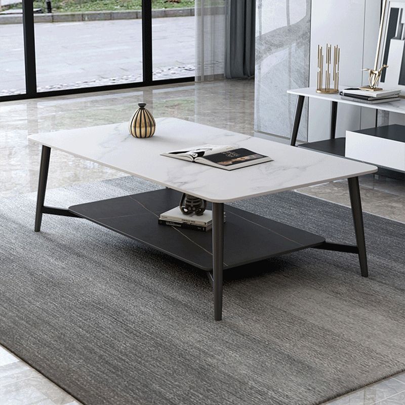 Modern Coffee Table with Storage Shelf and Black Metal Cross Base Clearhalo 'Coffee & Accent Tables' 'Coffee Tables' 'coffee_tables' 'furn' 'furn_coffee_tables' 'Furniture' 'Living Room Furniture' 1200x1200_75ce3e59-e930-4e1a-b95d-877e15660006