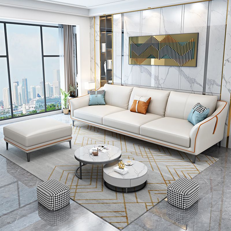 Transitional Modern Sofa with Bolster Pillows 35.43"High Tuxedo Arm Sofa, Ivory Clearhalo 'furn' 'furn_sofas' 'Furniture' 'furniture_sofas' 'Living Room Furniture' 'Sofa' 'sofas' 1200x1200_75cf19dd-af8f-4f47-9ad6-ae97068f4972