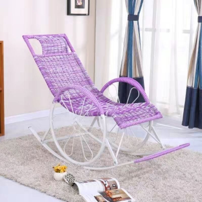 Modern Spindle Wicker Rocking Chair Metal Frame Wheel Handrail Design Rocker Chair