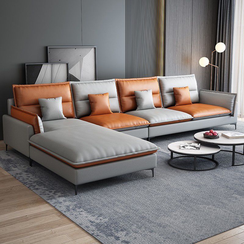 36.61 " H Faux Leather Pillow Top Arm Sofa & Chaise for Living Room Clearhalo 'furn' 'furn_sectionals' 'Furniture' 'Living Room Furniture' 'Sectionals' 1200x1200_75d844ca-6761-4068-9c9f-435cc1f62f8c