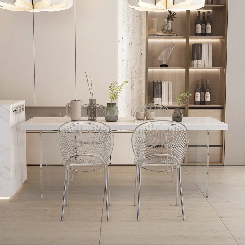 Acrylic Base Dinette Set 1/4/5 Pcs Modern Rectangle Dining Table Set in White