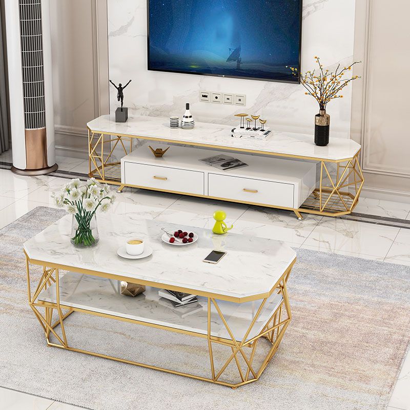 Consola de TV de almacenamiento de 4 niveles Style Glam Style STAND de 4 niveles con 2 cajones