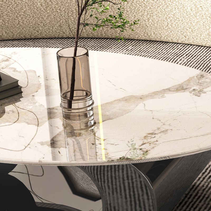 Elliptical Stone Glam Abstrakter Kaffee-Cocktailtisch mit Bodenregal