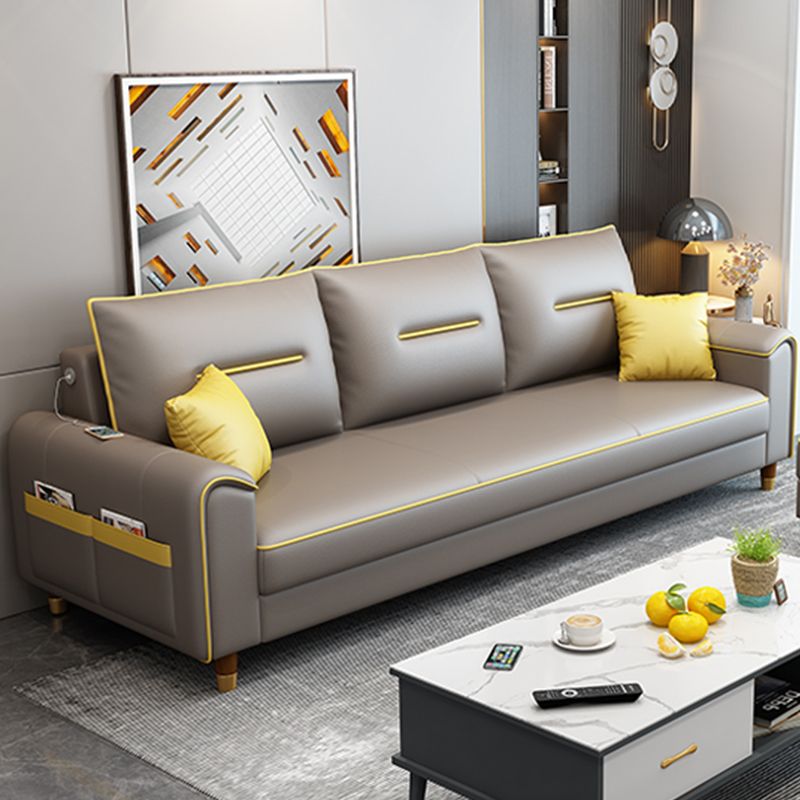 Nordic Leather Sofa with Bolster Pillows Single Cushion Seat Square Arm for Living Room Clearhalo 'furn' 'furn_sofas' 'Furniture' 'furniture_sofas' 'kitchen' 'kitchen_sofas' 'Living Room Furniture' 'Sofa' 'sofas' 1200x1200_75dbb303-6e64-4aaf-85ec-9956d3c25c59