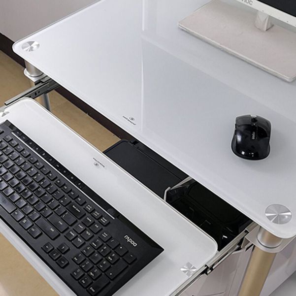 Contemporary Glass Computer Desk Keyboard Tray Rectangular Office Desk Clearhalo 'furn' 'furn_office_desk' 'Furniture' 'Office Desks' 'Office Furniture' 'office_desk' 1200x1200_75deb16b-2719-4619-bd2a-6a65f47ea224