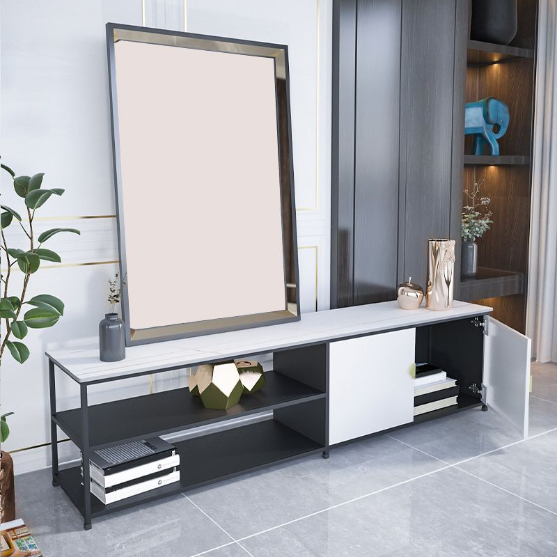 Modern Stone/Iron Top TV Stand 2-Open Shelf TV Console with Storage Clearhalo 'furn' 'furn_tv_stands_entertainment_centers' 'Furniture' 'Living Room Furniture' 'TV Stands & Entertainment Centers' 'TV Stands & Media Storage Furniture' 'tv_stands_entertainment_centers' 1200x1200_75defb46-5ed1-4716-a0ea-9cf97b74ba2d