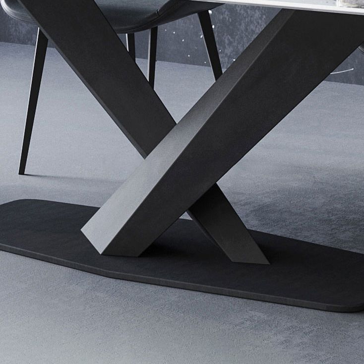 Modern Style Sintered Stone Dining Table with White Table and Black Trestle Base for Home Use Clearhalo 'Dining Room Sets' 'Dining Tables & Seating' 'dining_room_set' 'furn' 'furn_dining_room_set' 'Furniture' 'furniture_dining_room_set' 'Kitchen & Dining Furniture' 'kitchen&dining_furn' 'kitchen' 1200x1200_75e031ce-dae2-4d4b-9a79-5a9851516ad7