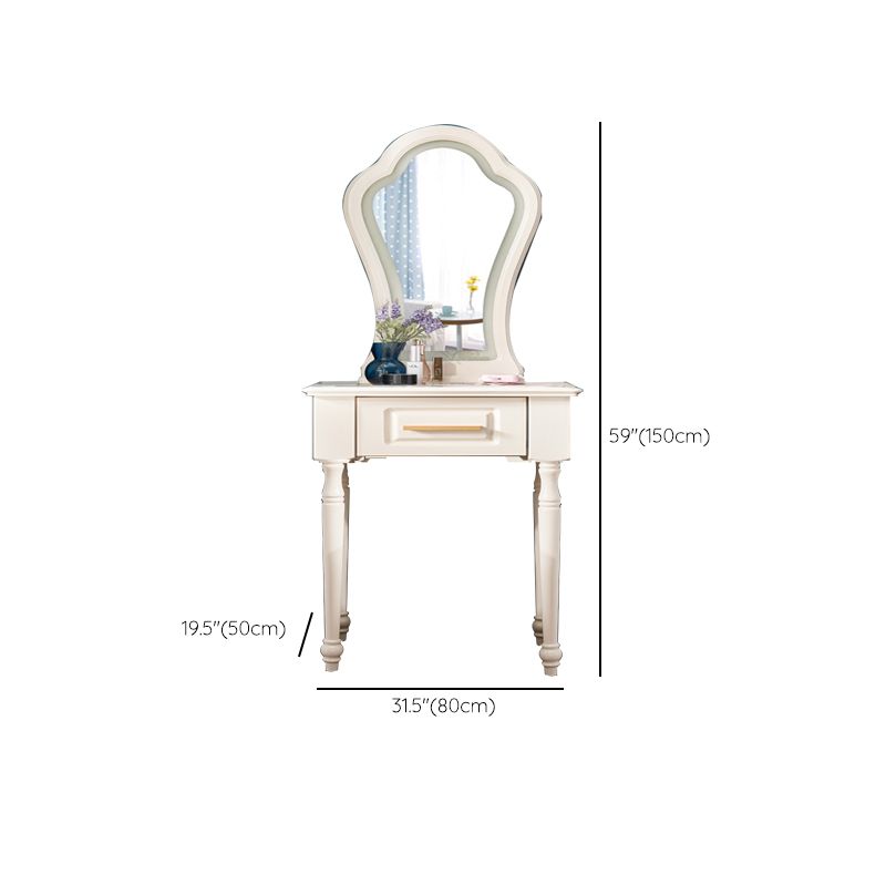 Solid Wood Makeup Vanity Desk Bedroom Dressing Table Stool Set with Drawer