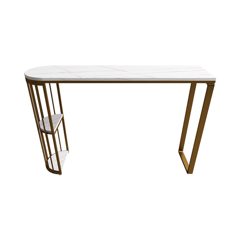 Glam Gold Iron Bar Table Faux Marble White Top Specialty 41.3"H Bistro Table with Storage Clearhalo 'Bar Furniture' 'Bar Tables' 'bar_tables' 'furn' 'furn_bar_tables' 'Furniture' 'furniture_bar_tables' 'Kitchen & Dining Furniture' 1200x1200_75e81a66-cd78-4102-a992-f9e8893a1252