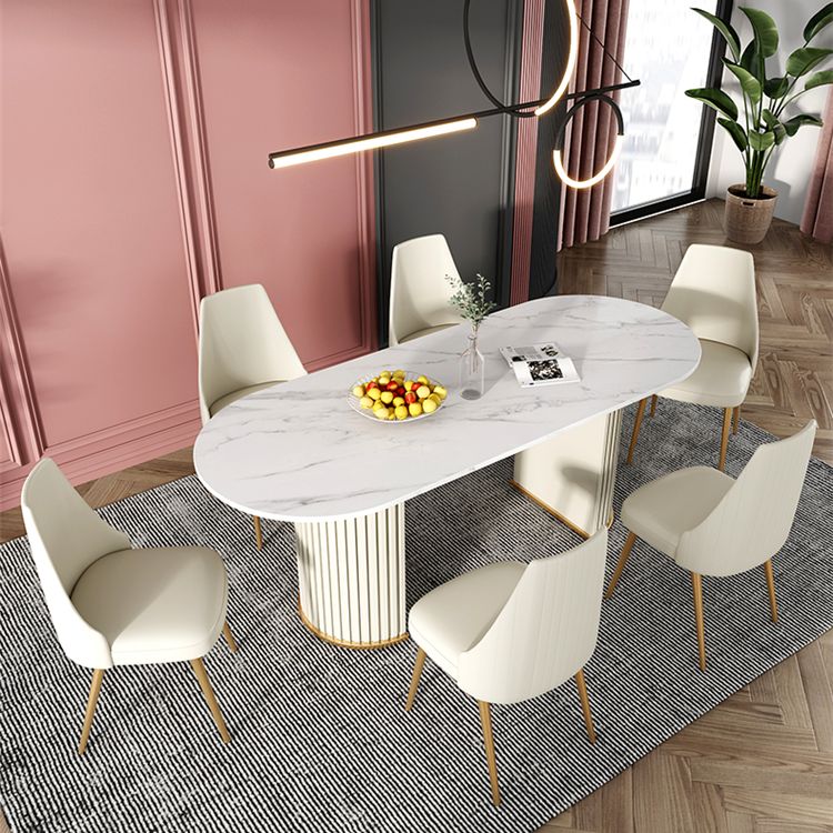 Oval Sintered Stone White Table Luxury Double Pedestal Table for Dining Room Clearhalo ' dining_table' 'Dining Tables & Seating' 'Dining Tables' 'furn' 'furn_dining_table' 'Furniture' 'furniture_dining_table' 'Kitchen & Dining Furniture' 'kitchen&dining_furn' 'kitchen' 'kitchen_dining_table' 1200x1200_75e956bd-58af-4cad-933a-3a4817e73744
