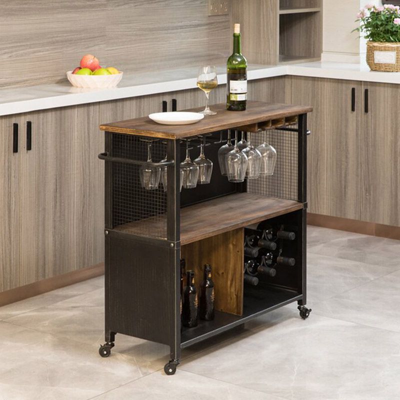 Modern Open Storage Kitchen Trolley Rolling Prep Table with Wine Storage Clearhalo 'furn' 'furn_kitchen_islands_carts' 'Furniture' 'Kitchen & Dining Furniture' 'Kitchen Islands & Carts' 'kitchen_islands_carts' 1200x1200_75ee2296-07f1-4b15-8452-b590c1d61c29