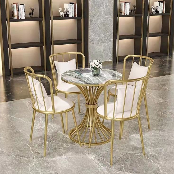 Glam Sintered Stone Dining Room Set with Round Table and Metal Base Formal Dining Table Furniture Clearhalo 'Dining Room Sets' 'Dining Tables & Seating' 'dining_room_set' 'furn' 'furn_dining_room_set' 'Furniture' 'furniture_dining_room_set' 'Kitchen & Dining Furniture' 'kitchen&dining_furn' 'kitchen' 1200x1200_75eeaa4c-fd5f-455e-9d84-8cd2e3d2d8f0