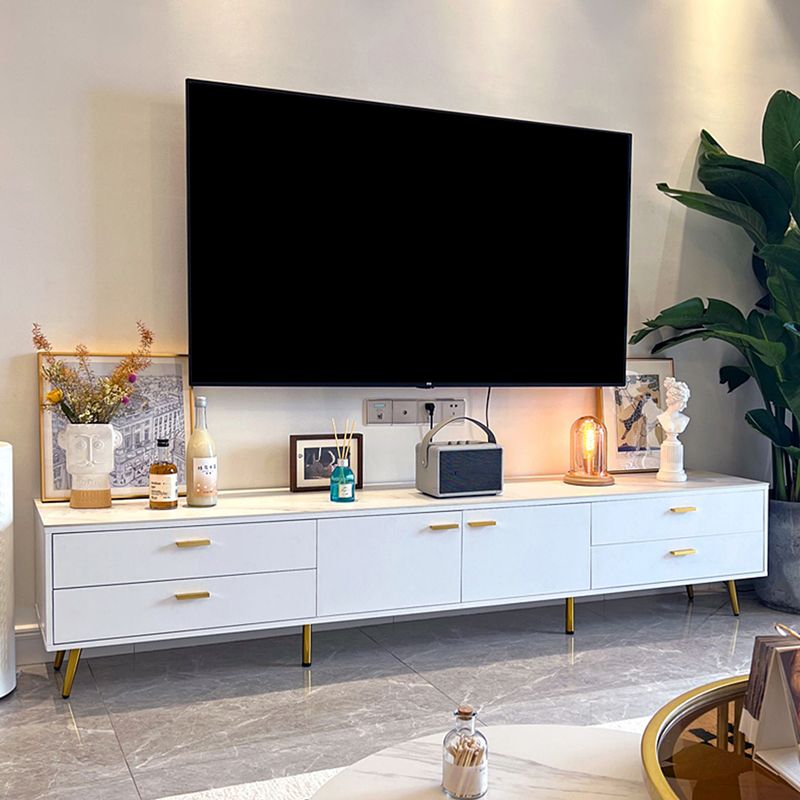 White Glam Style TV Stand Stone Enclosed Storage TV Cabinet with 4 Drawers Clearhalo 'furn' 'furn_tv_stands_entertainment_centers' 'Furniture' 'Living Room Furniture' 'TV Stands & Entertainment Centers' 'TV Stands & Media Storage Furniture' 'tv_stands_entertainment_centers' 1200x1200_75f3abeb-8146-42a5-a242-ed50a2af17d0
