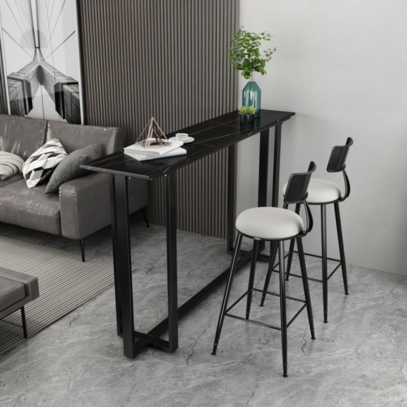 Industrial Sintered Stone Bar Table Black and Metal Base Bar Table Clearhalo 'Bar Furniture' 'Bar Tables' 'bar_tables' 'furn' 'furn_bar_tables' 'Furniture' 'Kitchen & Dining Furniture' 1200x1200_75f3c475-fbc0-4123-9cf6-ae41fd0810cc