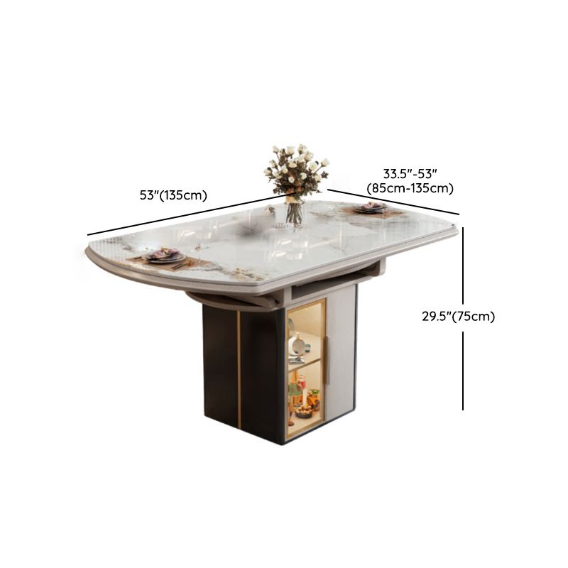 Round Modern Stone Dining Table Extendable for Small Spaces with Storage