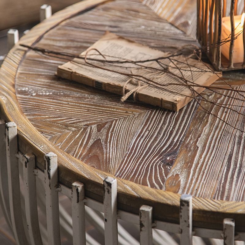 Rustic Solid Wood End Table Round Accent Side Table in Distressed Finish