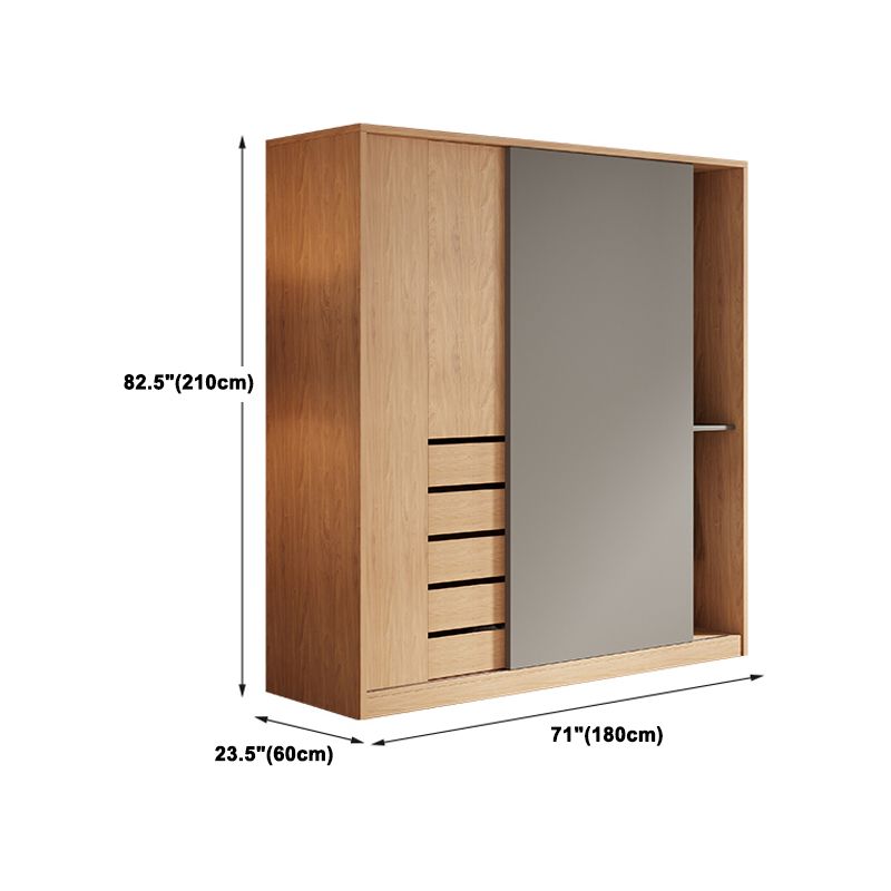 Natural Finish Modern Wardrobe Armoire Solid Wood and Engineered Wood Armoire