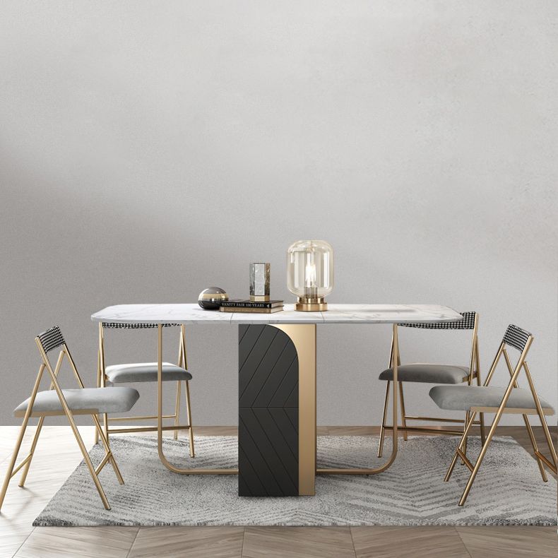 Modern Style Rectangle Dining Table Drop-Leaf 62" Table with Metal Base for Home Use Clearhalo ' dining_table' 'Dining Tables & Seating' 'Dining Tables' 'furn' 'furn_dining_table' 'Furniture' 'furniture_dining_table' 'Kitchen & Dining Furniture' 'kitchen&dining_furn' 'kitchen' 'kitchen_dining_table' 1200x1200_75fab92d-980c-442c-a028-6dfaef4bb2c4