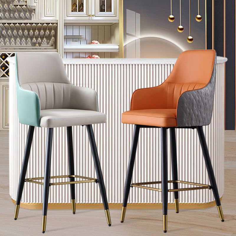Taburete de bar de cuero glam taburete de respaldo armado taburete para sala de estar