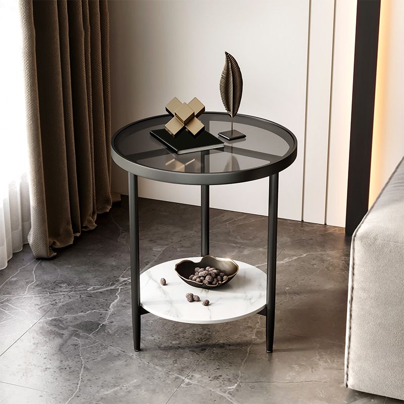19.69" W x 19.69" D x 22.83" H Side End Table Glass Round Side Table with Shelf