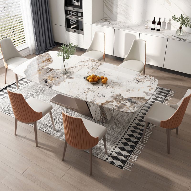 White Stone Top Table for Dining Room Traditional Luxury Rectangle Dining Table