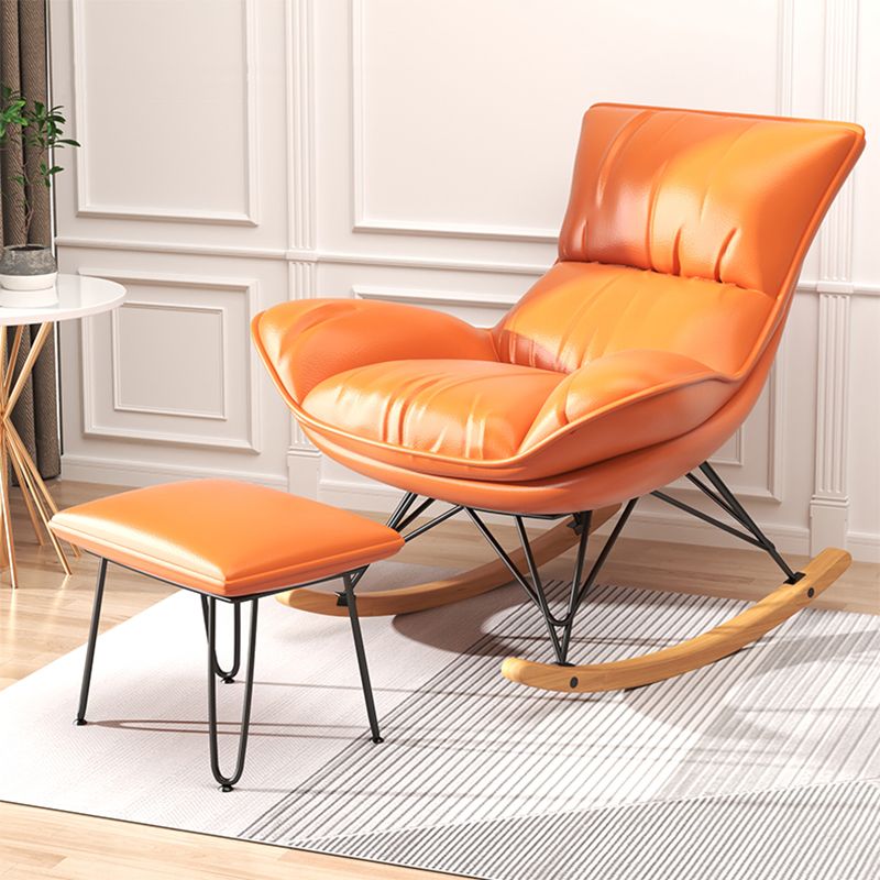 Chaise de rocker rembourrée rembourrée contemporaine chaise de bascule de broche à cadre de cadre en métal avec ottoman