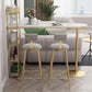 Mesa de bar de bistró de mármol sintético, mesa de bar con base metálica rectangular y estantes