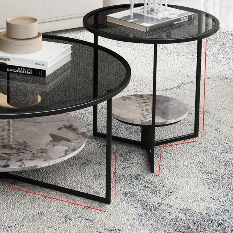 Contemporary Coffee Table Round Glass Top Cocktail Table with Storage Clearhalo 'Coffee & Accent Tables' 'Coffee Tables' 'coffee_tables' 'furn' 'furn_coffee_tables' 'Furniture' 'Living Room Furniture' 1200x1200_760af914-d9d2-4fee-9899-8ceb4d36ec09
