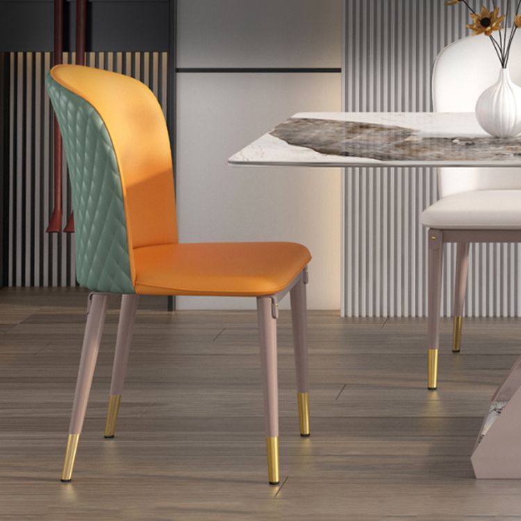 Leather Dining Side Chair Scandinavian Style Armless Solid Back Chairs