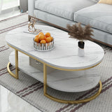 Modern Oval Marble Imitation Coffee Table with Metal Legs in Black/White with Shelf Clearhalo 'Coffee & Accent Tables' 'Coffee Tables' 'coffee_tables' 'Furniture' 'furniture_coffee_tables' 'Living Room Furniture' 1200x1200_761df4e4-d4c7-4f06-b807-f5de381b1c6c