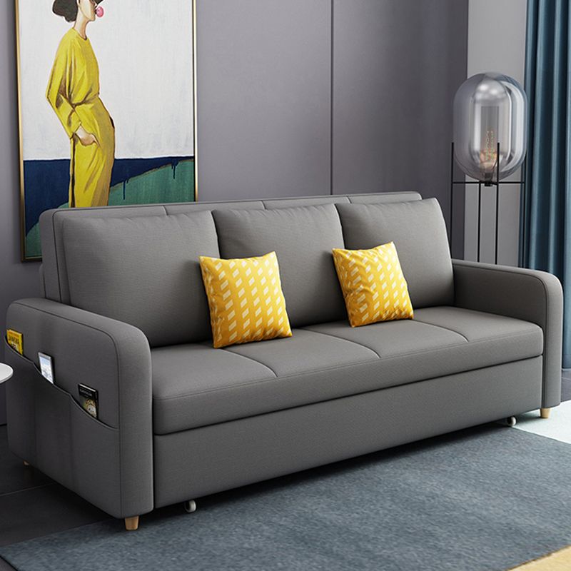 Contemporary Square Arm Cotton Blend Couch Bed with Pillows in Grey Clearhalo 'furn' 'furn_sofas' 'Furniture' 'Living Room Furniture' 'Sofa' 'sofas' 1200x1200_762160a3-636c-44eb-9651-1a7af661f8b5