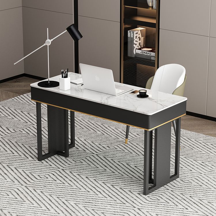 Modern 2-drawer Office Desk Sintered Stone Home Desk with Metal Base Clearhalo 'furn' 'furn_office_desk' 'Furniture' 'Office Desks' 'Office Furniture' 'office_desk' 1200x1200_76228642-f7b3-46d8-8241-c40bcb83da58