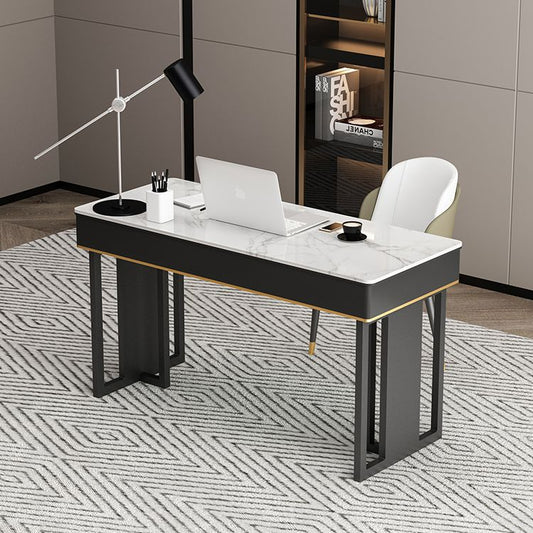 Modern 2-drawer Office Desk Sintered Stone Home Desk with Metal Base Clearhalo 'furn' 'furn_office_desk' 'Furniture' 'Office Desks' 'Office Furniture' 'office_desk' 1200x1200_76228642-f7b3-46d8-8241-c40bcb83da58