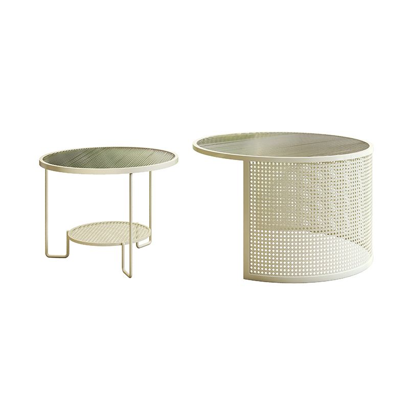 Round GlassCoffee Table Tropical No Distressing Coffee Table Set with Shelf Clearhalo 'Coffee & Accent Tables' 'Coffee Tables' 'coffee_tables' 'furn' 'furn_coffee_tables' 'Furniture' 'Living Room Furniture' 1200x1200_7623738d-8451-4254-9136-0eba211da7fb