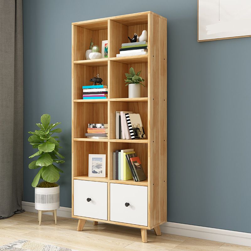 Natural Modern Bookshelf Wood Closed Back Bookcase with Drawer Storage