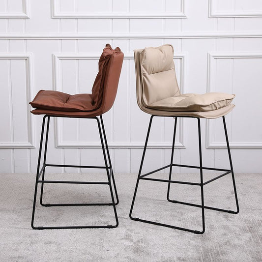 Modern Backrest Armless Counter Stool Steel Cafe Bar Stool with Leather Cushion Clearhalo 'Bar Furniture' 'Bar Stools' 'bar_stools' 'furn' 'furn_bar_stools' 'furniture_bar_stools' 'Kitchen & Dining Furniture' 'kitchen&dining_furn' 'kitchen' 'kitchen_furn' Furniture' 1200x1200_762a7e1c-13b6-4a50-8f5d-cfcc38616103