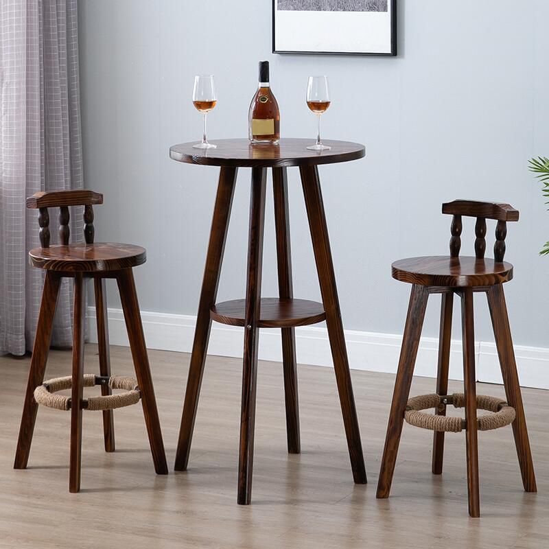 Brown Solid Wood Pub Table Set 1/3 Pcs Bar Table with Wooden Stools Clearhalo 'Bar Furniture' 'furn' 'furn_home_bar_bar_sets' 'Furniture' 'Home Bars & Bar Sets' 'home_bar_bar_sets' 'Kitchen & Dining Furniture' 1200x1200_76348aec-53e6-4615-b826-fa2c1e5fe753