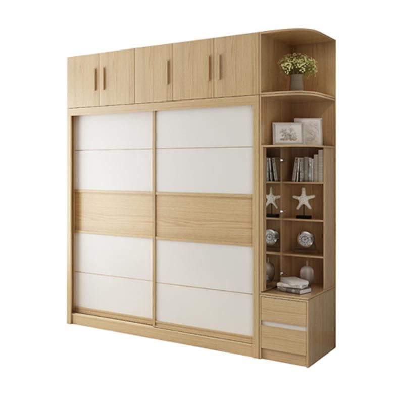 Modern Natural Wardrobe Armoire Engineered Wood Wardrobe with Drawer Clearhalo 'Armoires & Wardrobes' 'armoires_wardrobes' 'Bedroom Furniture' 'furn' 'furn_armoires_wardrobes' 'Furniture' 1200x1200_763707f0-df6d-46e6-829a-b41cf7cbc259