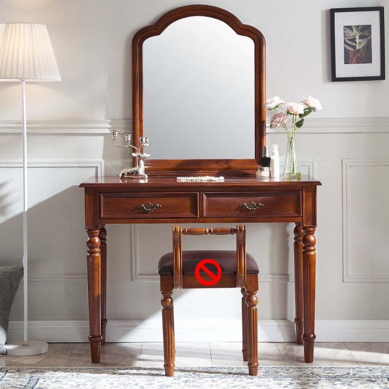 Set di vanità in legno massiccio marrone con set di sgabelli da 17,71 "con 2-cassetti