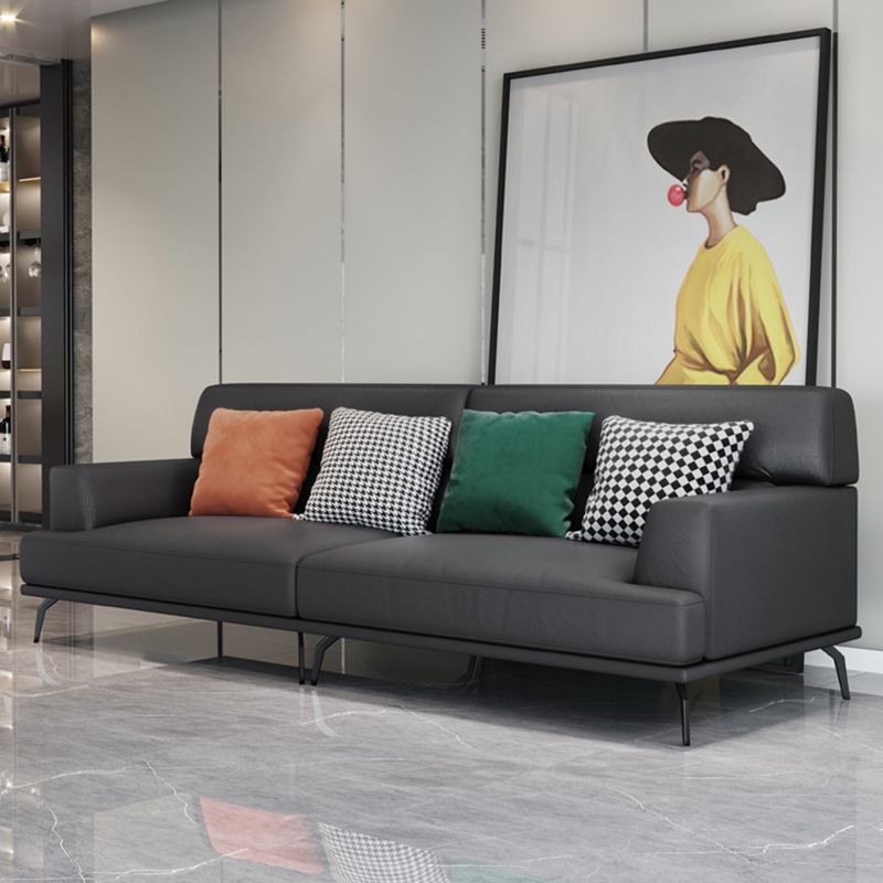 ステイン耐性のある定常フェイクレザーリビングルームスクエアアーム標準ダークグレーソファー