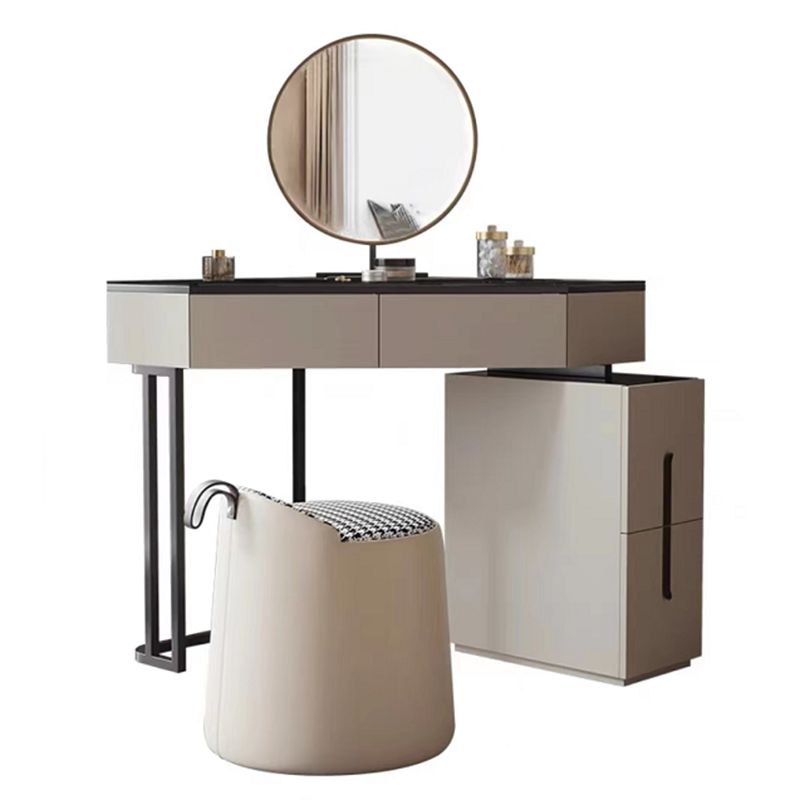 Modern Glass Corner Vanity Table Set 29.53" D 4-Drawer Makeup Vanity Table Clearhalo 'Bedroom Furniture' 'furn' 'furn_makeup_vanities' 'Furniture' 'Makeup Vanities' 'makeup_vanities' 1200x1200_763f4c2b-e8ee-4984-b0e9-fcc35b128ff9