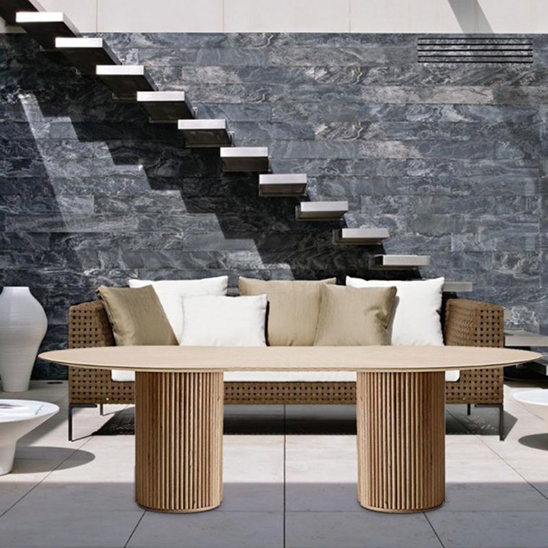 Modern Wood Ellipse Dining Table Double Pedestal Table for Dining Room Clearhalo 'Dining Tables & Seating' 'Dining Tables' 'dining_table' 'furn' 'furn_dining_table' 'Furniture' 'Kitchen & Dining Furniture' 1200x1200_76466da9-5b35-419b-98c6-c9e072aa4ecc
