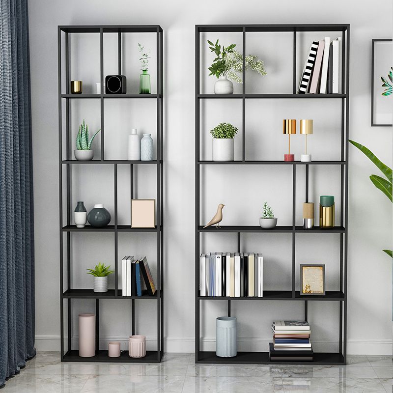 Home Office Etagere Bookcase Modern Metal Bookshelf with Rectangle Shelves