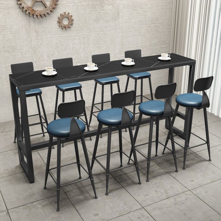 Stone Bar Table Industrial Bar Dining Table with Trestle Base in Black Clearhalo 'Bar Furniture' 'Bar Tables' 'bar_tables' 'furn' 'furn_bar_tables' 'Furniture' 'furniture_bar_tables' 'Kitchen & Dining Furniture' 1200x1200_764a0e01-d879-4a82-b40f-75e3433eabef