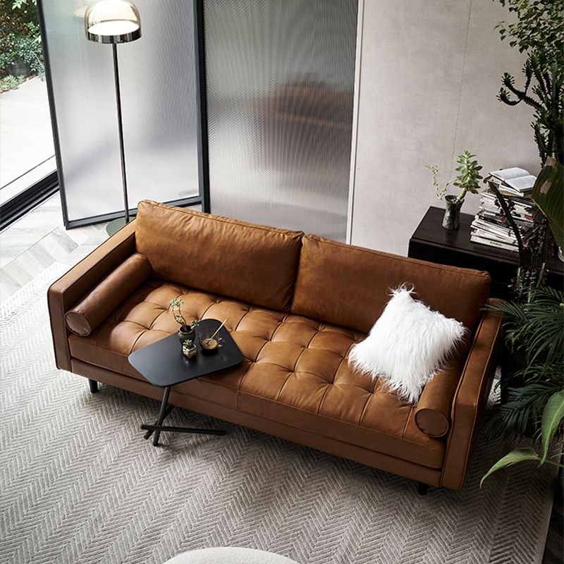 American Traditional Genuine Leather Cushions Sofa 33.46"High Square Arm Sofa,Dark Brown Clearhalo 'furn' 'furn_sofas' 'Furniture' 'furniture_sofas' 'kitchen' 'kitchen_sofas' 'Living Room Furniture' 'Sofa' 'sofas' 1200x1200_764ce8a7-0dcb-4f21-a7cf-9f6a3b11d16c