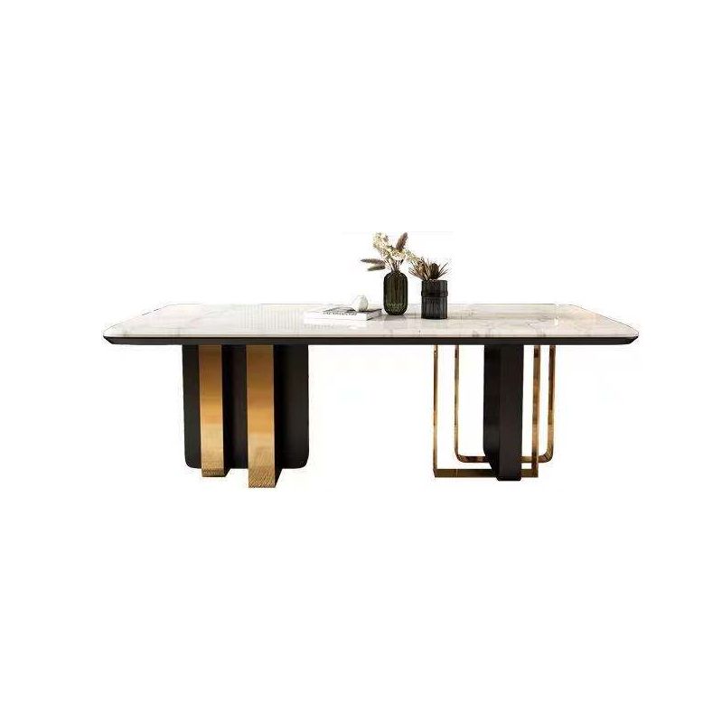 Marble Dining Table for Restaurant Luxury Rectangle Table with Gold Metal Pedestal Clearhalo ' dining_table' 'Dining Tables & Seating' 'Dining Tables' 'furn' 'furn_dining_table' 'Furniture' 'furniture_dining_table' 'Kitchen & Dining Furniture' 'kitchen&dining_furn' 'kitchen' 'kitchen_dining_table' 1200x1200_764d0f12-cf4f-47d3-9465-f38742247070