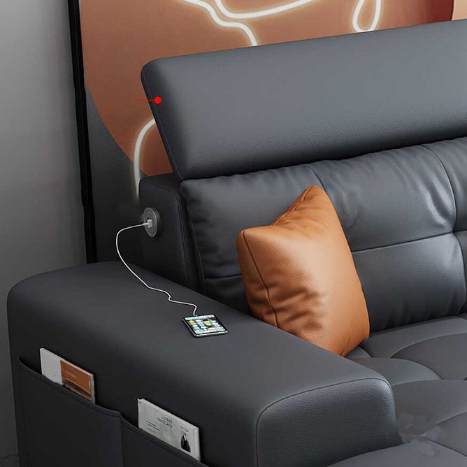 Divano trapuntato moderno e chaise di cassetta del braccio grigio di divano in pelle finta con deposito